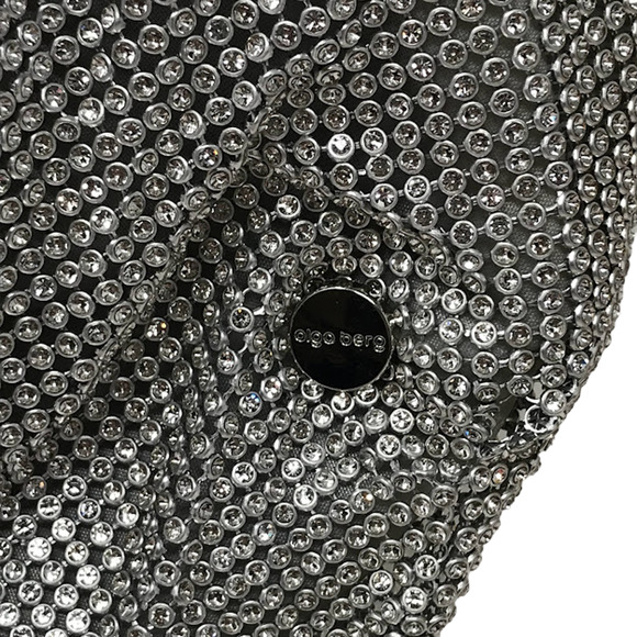 Olga Berg Jessica Soft Crystal Mesh Croissant Bag Knotted Handle Silver - Picture 4 of 7